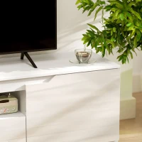 HOMCOM Meuble TV Lowboard, brillant, pour téléviseurs jusqu'à 65'', 3 compartiments, tiroir, 160 x 38 x 43 cm, Blanc(m-5)