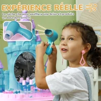 AIYAPLAY Ensemble de coiffeuse pour enfants 18 PCS avec miroir et tabouret, design château avec lumière, musique, sèche-cheveux(m-5)