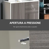 HOMCOM Mobiletto 2 Cassetti e 2 Ante, Apertura a Pressione, Mobile con 2 Cassetti e 2 Ante per Casa e Ufficio, 79x36x74cm, Grigio Chiaro e Bianco(m-6)