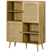 HOMCOM Buffet storage cabinet tall wood and rattan design 2 doors - dim. 90L x 32.5W x 120H cm(m-11)