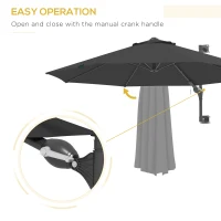 Outsunny 3m Wall-Mounted Parasol Shade, with Handle - Grey(m-5)