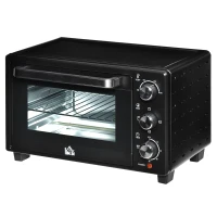 HOMCOM Minibackofen, 21 L Toasterofen mit 1 Drahtgestell und 1 Backblech, 3 Kochmodi, 100 °C-230 °C, Edelstahl, Glas, Schwarz(m-10)