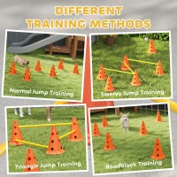 PawHut Dog Agility Equipment Set of Six Cones, Six Poles with Carry Bag, Three-Piece Adjustable Height Jumping Obstacles Orange(m-5)