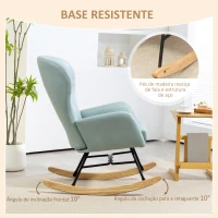 HOMCOM Poltrona Baloiço Estofada em Veludo com Assento Acolchoado Apoio para os Braços e Pés de Madeira de Faia 65x87x102 cm Verde Claro(m-7)