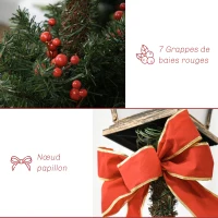 Outsunny Lampadaire de Noël lumineux LED de 1,25 m ornement décoration de Noël avec grappes de baies et nœud papillon(m-6)