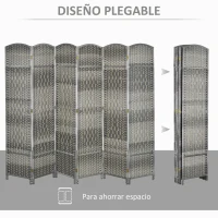 HOMCOM Separador de Ambientes de 6 Paneles Biombo Plegable 270x180 cm Pantalla de Privacidad de Polipropileno Gris Mixto(m-4)