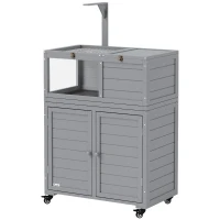 PawHut Wooden Tortoise House with Storage Cabinet, Openable Top, Lamp Holder, Windows, Light Grey(m-11)