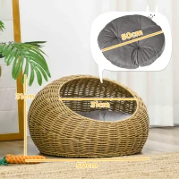 PawHut Niche pour chat lit panier de chat en résine tressée imitation rotin coussin doux déhoussable Ø 50 x 31H cm marron(m-3)