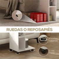 HOMCOM Mesa Auxiliar para Sofá Mesa Auxiliar en Forma de C con Ruedas Compartimentos Abiertos 40x30x69 cm Blanco(m-7)