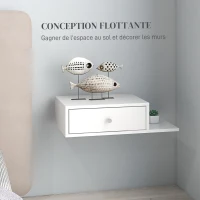 HOMCOM Lot de 2 tables de chevet murales - lot de 2 tables de nuit - étagère latérale et tiroir - 55l x 30P x 15H cm MDF blanc(m-5)