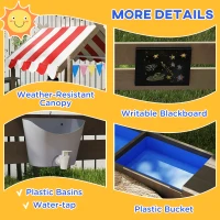 Outsunny House-Designed Wooden Sandbox, Outdoor Sandpit, with Blackboard, Toys, Sink, Seats, Flags, for Ages 3-7 Years - Grey(m-7)