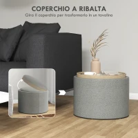 HOMCOM Pouf Contenitore Effetto Lino da 120 kg max con Vassoio a Ribalta, in MDF, 56x56x42 cm, Grigio(m-4)