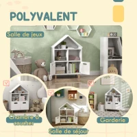 AIYAPLAY Bibliothèque enfants meuble de rangement enfants 3 niveaux avec deux tiroirs forme de maison 63,7 x 29,7 x 89 cm blanc(m-6)