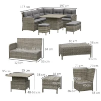 Outsunny 6 Pieces Outdoor PE Rattan Garden Furniture, Patio Wicker Sectional Conversation Corner Sofa w/ Soft Padded Cushion & Liftable Coffee Table, Grey(m-3)