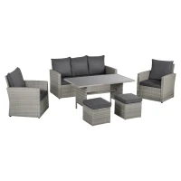 Outsunny Six-Piece Rattan Sofa Set, with Glass-Top Table - Mixed Grey(m-1)
