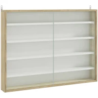HOMCOM Vitrine für Sammlung Wandvitrine 80 x 9,5 x 60 cm 4 verstellbare Regale 2 Schiebetüren aus Glas(m-6)