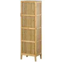 HOMCOM Bamboo Storage Cabinet with Shelves and Slatted Door Design for Bathroom Bedroom Living Room 40 x 30 x 140 cm(m-11)