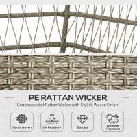 Outsunny 5 Pieces Outdoor Rattan Corner Sofa, Round and Twin Half-round Wicker Woven Rattan Garden Furniture w/ Thick Padded Cushions and Tempered Glass Top Two-tier Table, Grey(m-4)