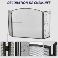 HOMCOM Pare-feu pour cheminée ou poêle design élégant Pare-étincelles 3 Volets Pliables dim. 132,5L x 76,5H cm Acier métal Noir(m-7)
