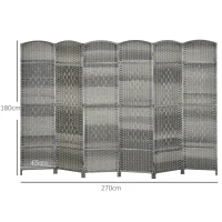 HOMCOM Separador de Ambientes de 6 Paneles Biombo Plegable 270x180 cm Pantalla de Privacidad de Polipropileno Gris Mixto(m-3)