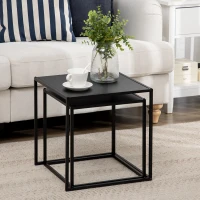 HOMCOM Beistelltisch, Couchtisch, Satztisch, 2er-Set, modernes Design, Stahlrahmen, schwarz, 40 x 40 x 40cm(m-8)