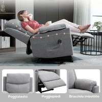 HOMCOM Poltrona Relax Alzapersona Elettrica Reclinabile con Telecomando e Poggiapiedi in Tessuto, Grigio Chiaro(m-6)