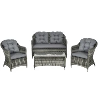 Outsunny Four-Piece Rattan Sofa Set, with Glass-Top Table - Mixed Grey(m-11)