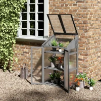 Outsunny Mini Serre, petite serre avec cadre en bois, fenêtre et double porte, 3 étagères, 70L x 50l x 120H cm, Gris(m-2)