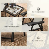 Outsunny Conjunto de Mesa e Cadeiras de Jardim Móveis de Exterior Dobrável com Estrutura de Aço e Suporte para Copos Creme(m-7)