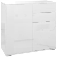 HOMCOM Credenza Moderna con 2 Armadietti e 2 Cassetti con Apertura a Pressione, 79x36x74cm, Bianco Lucido(m-1)