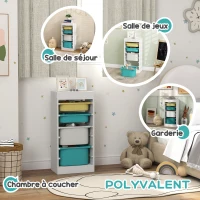 AIYAPLAY Meuble de rangement pour enfant, rangement jouets enfant, avec 4 boîte de rangement, 40,8L x 30l x 90,3H cm, blanc(m-5)