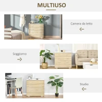 HOMCOM Cassettiera 4 Cassetti in Legno e Maniglie in Alluminio, 76x35x72cm, Bianco e Rovere(m-6)