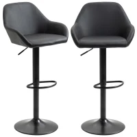 HOMCOM Bar Stools Set of 2, Height Adjustable Swivel Barstools, PU Leather Kitchen Stools with Backs, Armrests and Footrest for Home, Counter and Dining Room, Black(m-11)