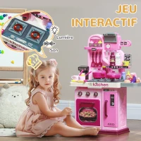 AIYAPLAY Cuisine enfant accessoires 33 PCS jouet d'imitation pour enfant dinette enfant 3-6 ans lumières et sons réalistes rose(m-4)