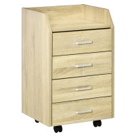 Vinsetto Cajonera de Oficina Mueble Auxiliar para Archivos con 4 Cajones Encimera Superior de Almacenaje 4 Ruedas y 2 Frenos para Estudio Despacho 40x36x65 cm Natural(m-1)