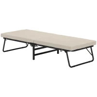 HOMCOM Cama Plegatín Plegable 70x180 cm con Colchón de Espuma Respaldo Ajustable en 5 Posiciones y Ruedas Carga 120 kg Crema(m-11)