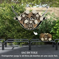 Outsunny Abri bûches, range-bûches, avec sac de transport en toile, housse en Oxford 600D,   240l x 36P x 99H cm, métal, noir(m-6)