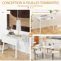 HOMCOM Table de cuisine pliable table à manger pliante avec plateau rabattable en bois pour 2 à 4 personnes blanc(m-4)