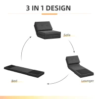 HOMCOM Armchair - Folding Spare Mattress - Convertible Chair - Adjustable Backrest 5 Positions - Gray Linen-Look Polyester Fabric(m-5)