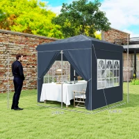 Outsunny 2,5 x 2,5 m Pavillon Pop-up avec parois latérales et sac de transport, Tente de jardin ajustable UPF50+, Bleu foncé(m-3)
