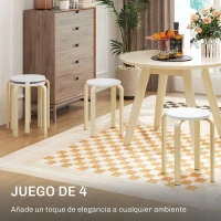 HOMCOM Juego de 4 Taburetes Apilables Taburetes Modernos Redondos Carga 120 kg para Salón Oficina Ø40x45 cm Natural y Blanco(m-5)