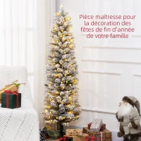 HOMCOM Sapin de Noël artificiel 150 cm avec éclairage LED blanc chaud, 263 branches enneigées, base en métal, réaliste et fin(m-4)