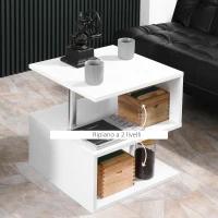 HOMCOM Tavolino Basso Da Salotto, Tavolino da Salotto Bianco, Design Moderno, Superficie Ampia, Due Ripiani, Forma S, in Legno e Ferro, 50 x 50 x 50cm, Bianco(m-5)