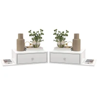 HOMCOM Lot de 2 tables de chevet murales - lot de 2 tables de nuit - étagère latérale et tiroir - 55l x 30P x 15H cm MDF blanc(m-1)