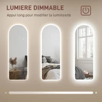 HOMCOM Grand miroir mural 120 x 40 cm avec éclairage LED miroir arqué, intensité variable et 3 couleurs d'éclairage transparent(m-5)