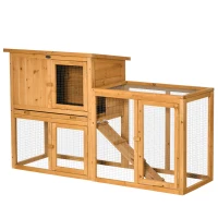 PawHut Kleintierstall mit Freigehege, herausnehmbare Bodenwanne, wetterbeständig, 141 cm x 60 cm x 86 cm, Braun(m-10)