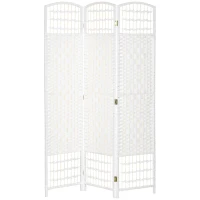 HOMCOM Biombo Separador de Ambientes de 3 Paneles Plegable de Cuerda de Papel 120x170cm Decoración para Dormitorio Salón Blanco(m-10)