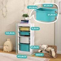 AIYAPLAY Meuble de rangement pour enfant, rangement jouets enfant, avec 4 boîte de rangement, 40,8L x 30l x 90,3H cm, blanc(m-3)
