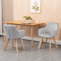 HOMCOM Set 2 Sedie per Sala da Pranzo Imbottite in Velluto con Braccioli e Gambe in Legno, Grigio(m-2)