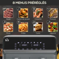 HOMCOM Friteuse à air sans huile Air Fryer double compartiment 8L 2500 W 8 programmes température réglable minuterie gris(m-5)